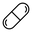A simple black outline icon of a capsule pill on a plain white background.