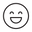 A minimalist black line art icon of a smiling face inside a circle, centered on a solid white background.