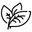 A minimalist black line icon depicting two overlapping leaves on a solid white background.
