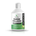 A white bottle of Nutrality Marine Collagen liquid food supplement with a white cap, featuring a green and white label with black text, set against a plain white background with a soft reflection.